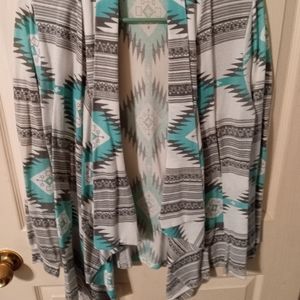 Gray white teal sweater